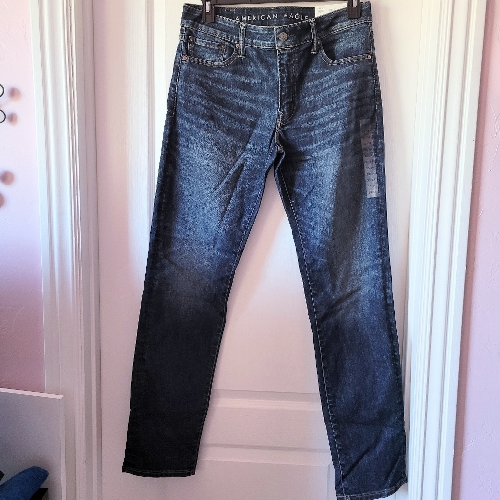 COPY - AE Airflex Slim Straight Leg Jeans Blue Size 33W 34L - Picture 2 of 7